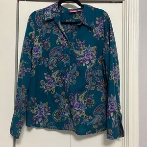 Cappagallo Floral Paisley Button Down Long Sleeve Top Blouse Women's
